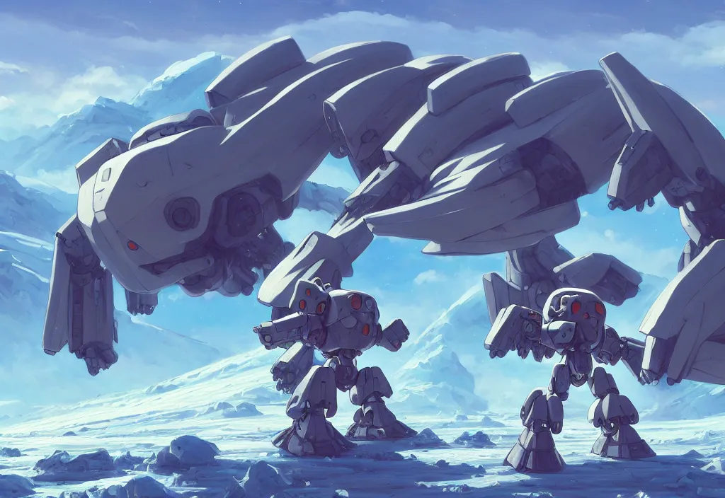 Prompt: a small chubby mecha on a glacier on an alien planet, intricate oil painting, high detail illustration, sharp high detail, manga and anime 1 9 9 9, official fanart behance hd artstation by jesper ejsing and makoto shinkai, 4 k,