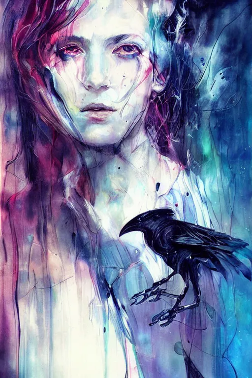 Image similar to scifi futuristic raven bird art by agnes cecile, beautiful, soft, smooth