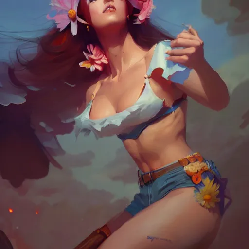 Image similar to a beautiful daisy duke, concept art by pete mohrbacher and guweiz and ilya kuvshinov, digital art, highly detailed, intricate, sharp focus, trending on artstation hq, deviantart, unreal engine 5, 4 k uhd image