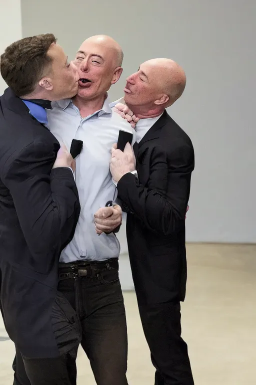 Image similar to elon musk kissing jeff bezos