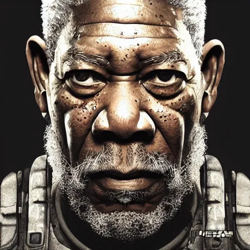 Prompt: morgan freeman as a soldier in gears of war 3 intricate, elegant, highly detailed, digital painting, artstation, concept art, matte, sharp focus, rendered in unreal engine, art by artgerm and greg rutkowski and alphonse mucha