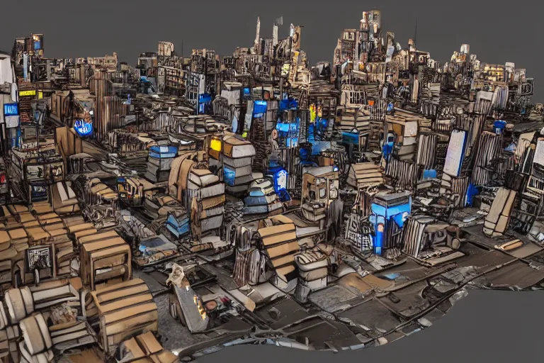 Image similar to a cyberpunk city made of cardboard from kindzadza, Trending on artstation.