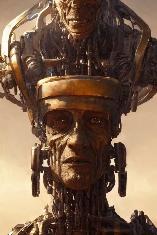 Prompt: beautifull portrait of an old cyborg mummy, borg, dramatic backlighting, golden hour, autochrome, high contrast, highly detailed, sharp focus, digital painting, concept art, illustration, trending on artstation, art by greg rutkowski and ruan jia and greg hildebrandt