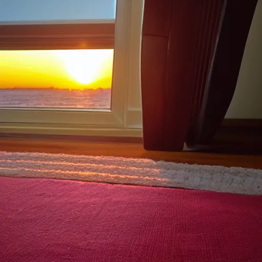 Image similar to roomba chilling on the couch, sunset