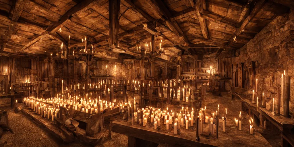 Prompt: Hyper realistic photo of a medieval armory, lit candles, 4k