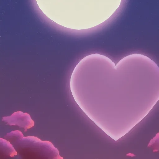 Image similar to a light pink heart with a moon texture, by makoto shinkai