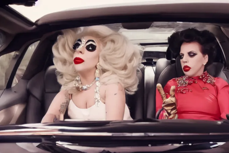 Image similar to lady gaga and judy garland in carpool karaoke, lady gaga, judy garland, red weapon 8 k s 3 5, cooke anamorphic / i lenses, highly detailed, cinematic lighting