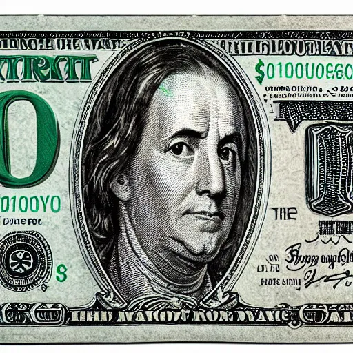 Prompt: $ 1 0 0 bill with god in the portrait