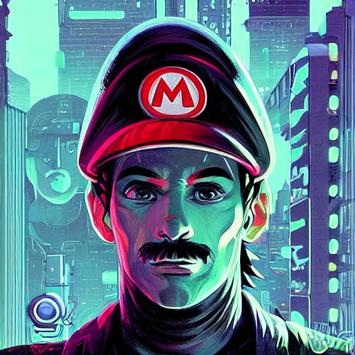 Image similar to a portrait of mario, cyberpunk!, fantasy, elegant, digital painting, artstation, concept art, matte, sharp focus, illustration, art by josan gonzalez