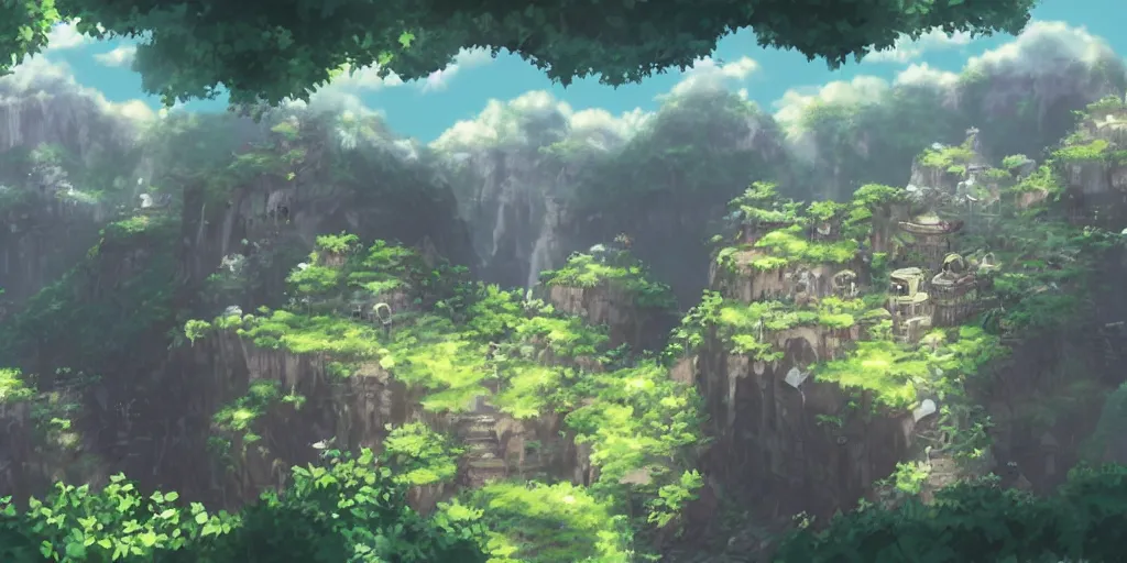 Prompt: made in abyss landscape style