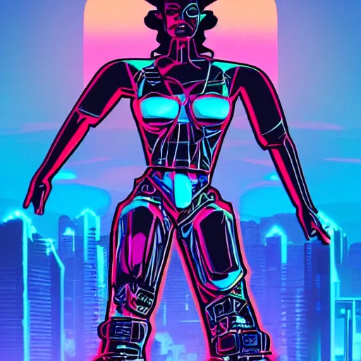 Prompt: a synthwave cyberpunk sphinx