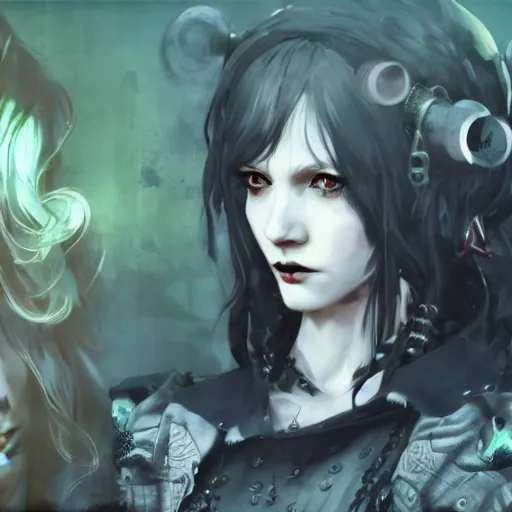 Image similar to christina hendricks goth, tankoban, 4 k, tone mapping, akihiko yoshida, james jean andrei riabovitchev marc simonetti, yoshitaka amano, long hair, curly, h. hydrochaeri