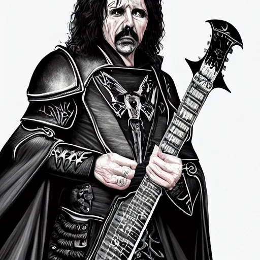 Image similar to Tony Iommi as a fantasy death knight, digital character art.