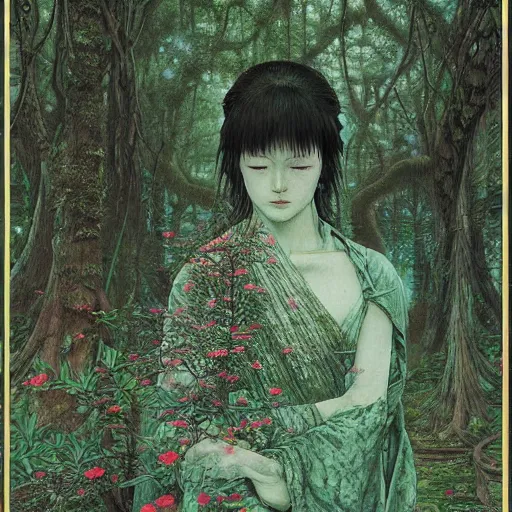 Prompt: a simple concept art portrait of an ancient temple in the forest, an award winning yoshitaka amano digital art poster, by, james gurney and gerhard richter. art by takato yamamoto. masterpiece, deep colours.