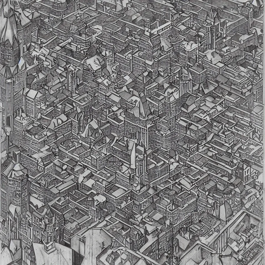 Image similar to the city of montreal in quebec by m. c. escher