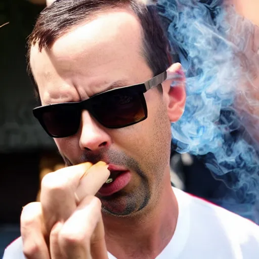 Prompt: andrew tate smoking cigars, wearing sunglasses