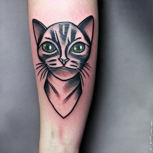 Prompt: a tattoo of a silly cat