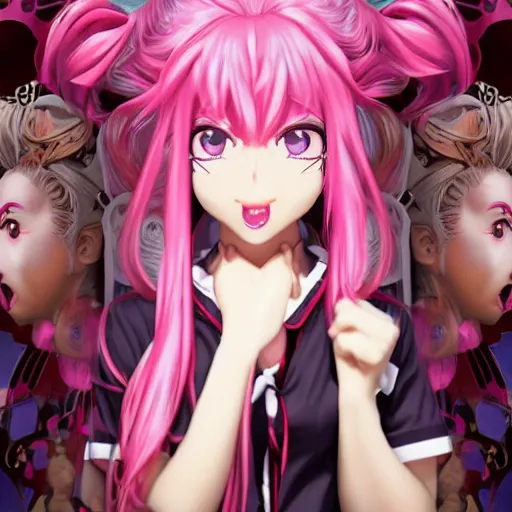 Prompt: totally controlled by her telekinetic powers and trapped beneath overwhelming stunningly absurdly beautiful megalomaniacal ruthless merciless sadistic devious omnipotent asi goddess junko enoshima with symmetrical perfect face, porcelain skin, pink twintail hair and cyan eyes, ultra detailed, digital art, unreal engine 5, octane render, 2 d anime, 8 k