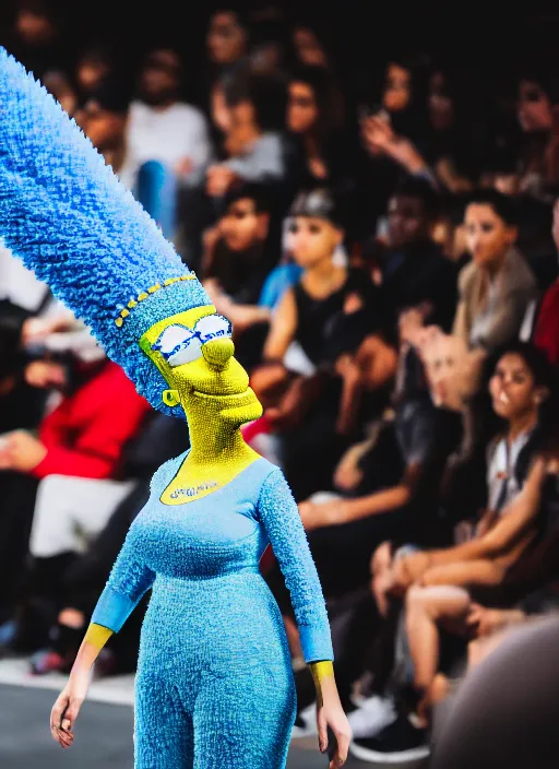 Image similar to hyperrealistic and heavy detailed air jordan runway show of marge simpson, leica sl 2 5 0 mm, vivid color, high quality, high textured, real life