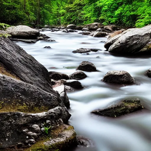 Image similar to landscape, forest, river, rocks