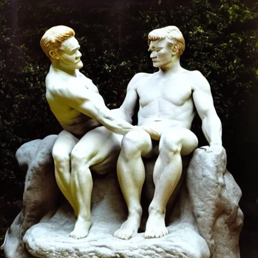 Image similar to conan o'brien and andy richter, by auguste rodin, marble