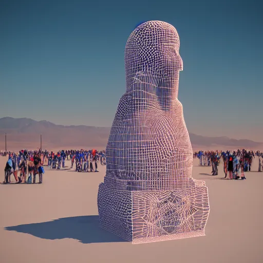 Image similar to highly detailed 3d render of burning man festival sculpture with cornflowers by Beeple