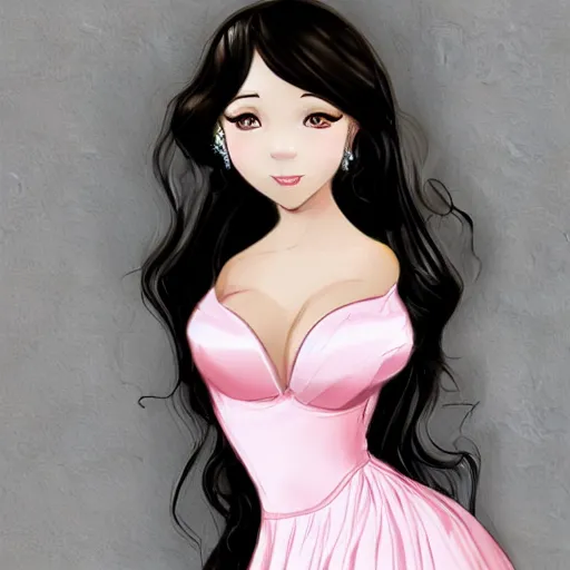 Image similar to very very very beautiful princess in a skintight satin prom dress smiling flirty eye contact, drawn by WLOP