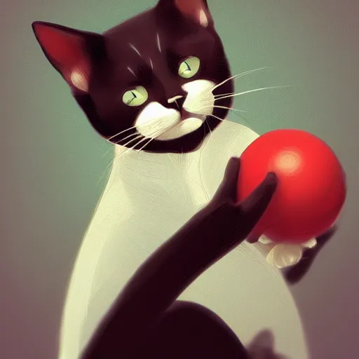 Prompt: a cat playing with a ball, Henry vargas artstation