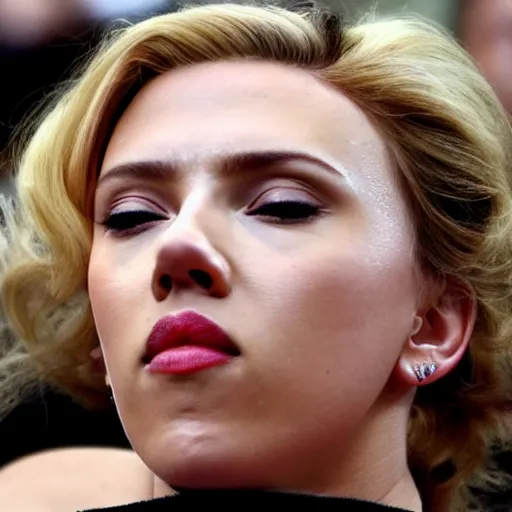 Prompt: close up of scarlett johansson falling asleep