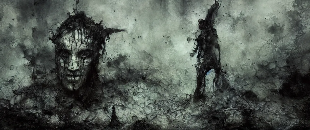 Image similar to wet collodion photography of early xx century r'lyeh sunken city by emil melmoth zdzislaw beksinki craig mullins yoji shinkawa realistic render ominous detailed photo atmospheric by jeremy mann francis bacon and agnes cecile ink drips paint smears digital glitches glitchart