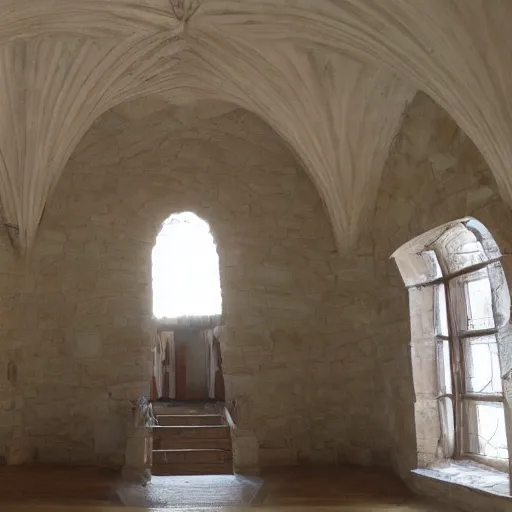 Prompt: sans inside of his castle, interior view