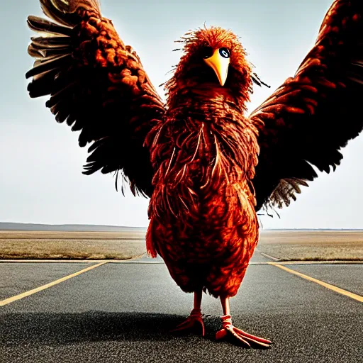 Prompt: portrait of big bird flying majestically into a jet engine, correct face, bloody jet engine, guts and feathers everywhere, uhd hyperdetailed photo by annie leibowitz 5 0 mm lens