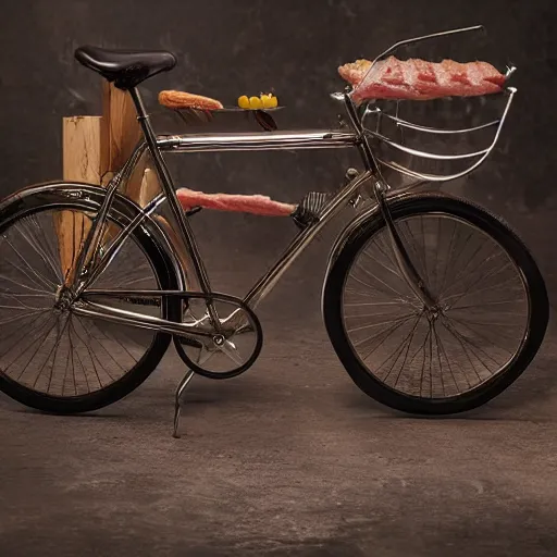 Image similar to the shiniest meat bicycle, food photography