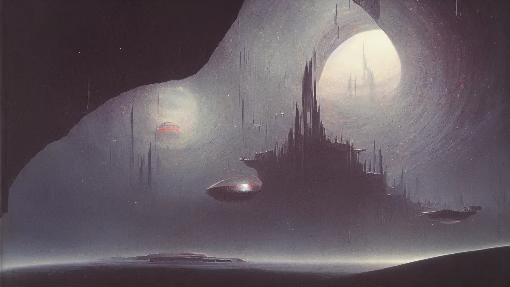 Image similar to otherworldly atmosphere of emissary space by arthur haas and bruce pennington and john schoenherr, cinematic matte painting