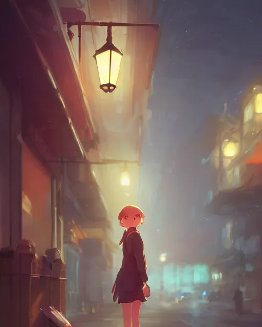 Image similar to a girl under the light of a street lamp, full shot, atmospheric lighting, detailed face, by makoto shinkai, stanley artgerm lau, wlop, rossdraws