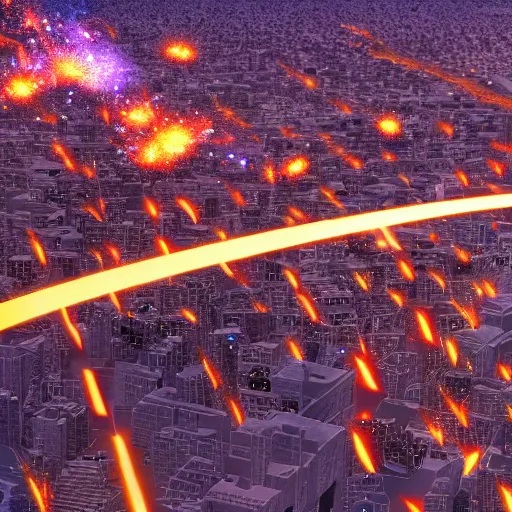 Image similar to meteorites striking the city, annihilating it, 4 k highly detailed