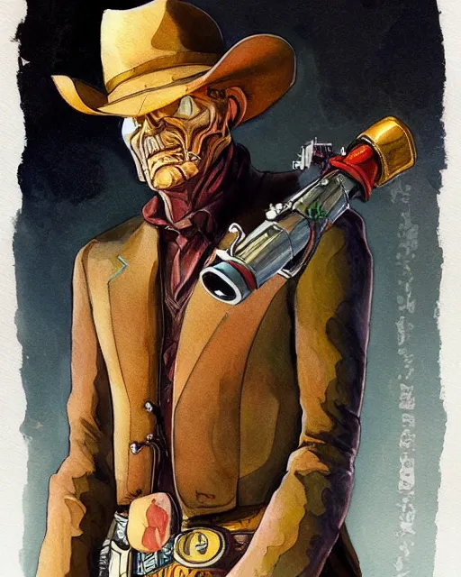 Prompt: a oil / watercolor painting full body character portrait of a high noon android in the style of moebius in the style of leonard boyarsky trending on artstation deviantart pinterest detailed realistic hd 8 k high resolution
