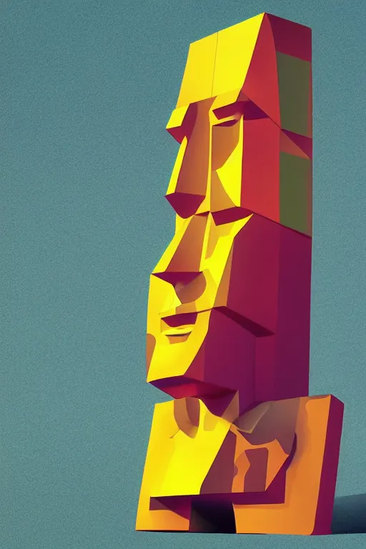 Image similar to cubist moai statue cutout digital illustration cartoon colorful beeple