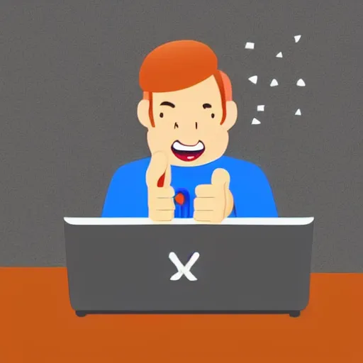 Image similar to cartoon man sitting at a desk with a laptop giving a thumbs up, computer graphics by karl ballmer, pexels, net art, stockphoto, behance hd, stock photo