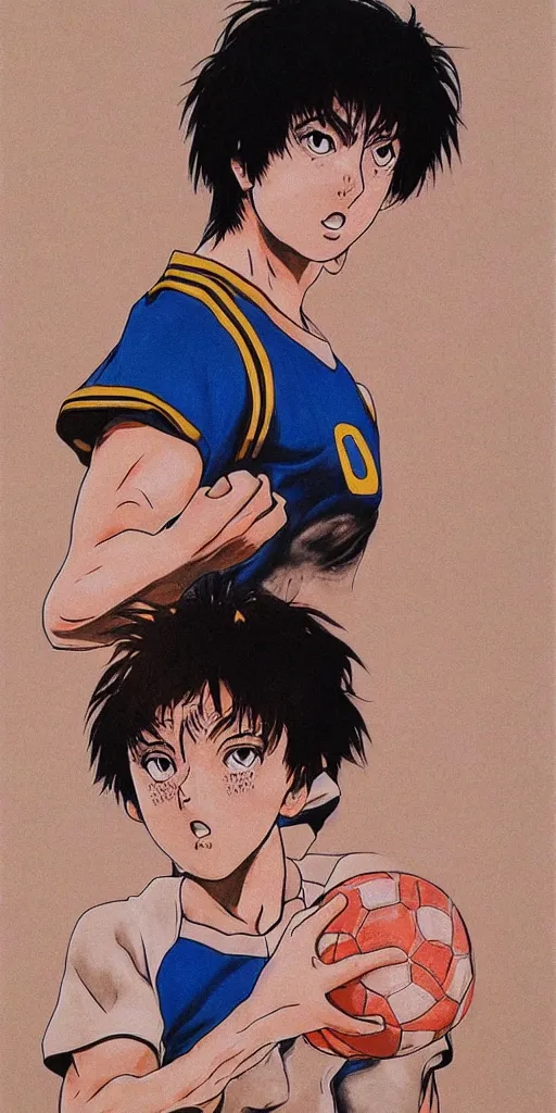 Image similar to captain tsubasa in real life, hyperrealism, photography, posing