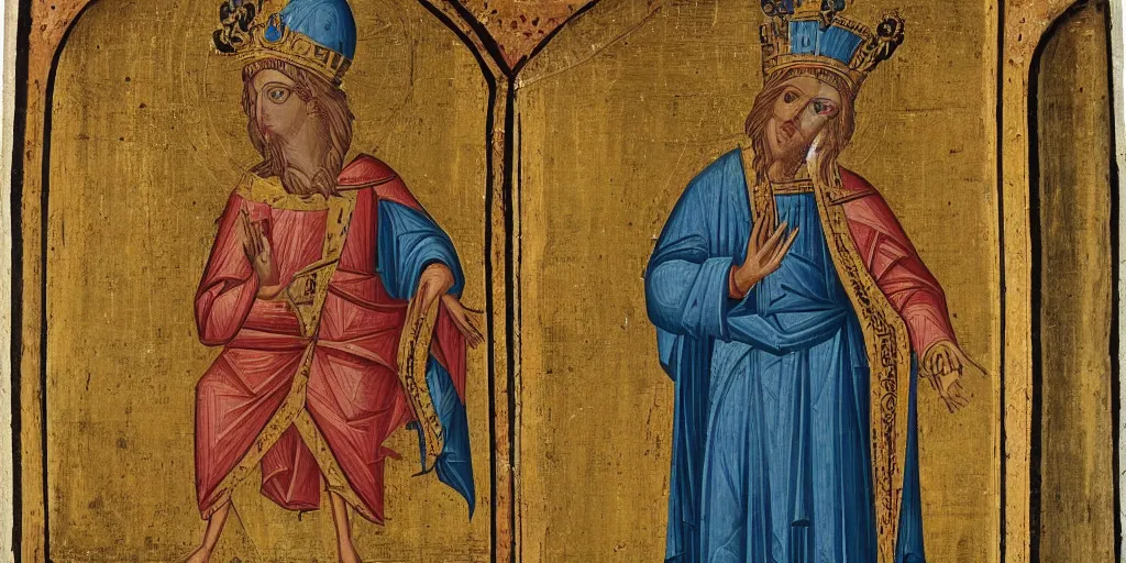 Image similar to byzantine art of a rabbit wearing a crown
