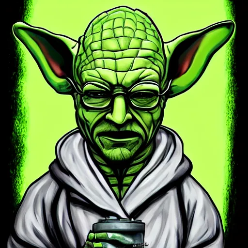 Image similar to Walter white as Yoda, punk rock, retro futuristic, featured on artstation, full body portrait