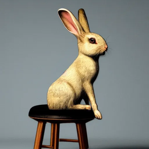 Image similar to a rabbit sitting on a chair, dramatic lighting, in the style of ilya repin