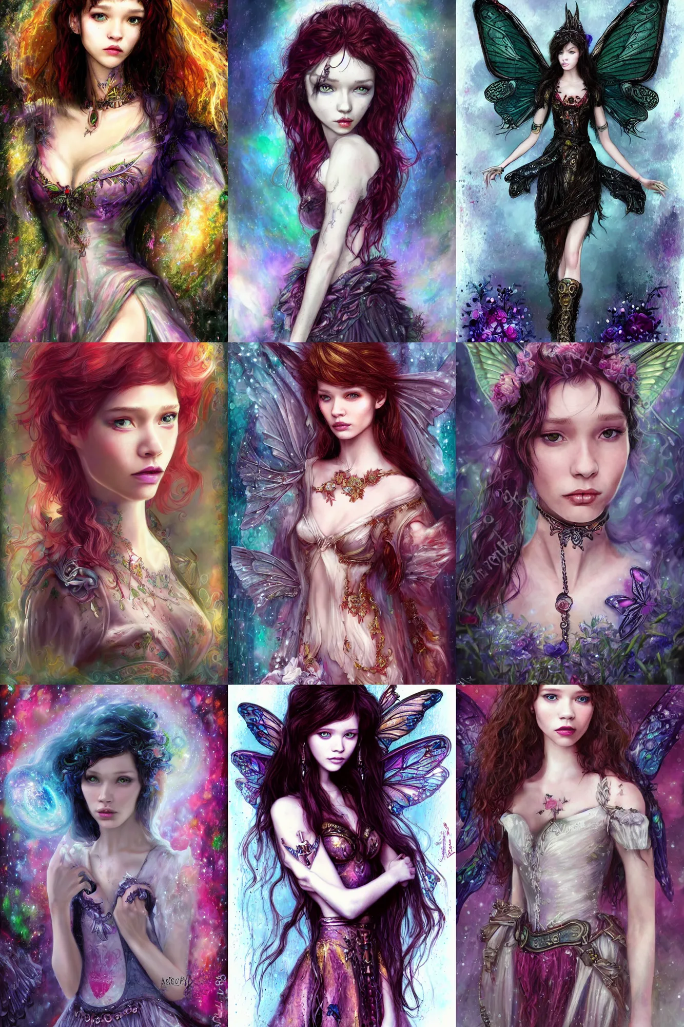Prompt: astrid berges frisbey as a pixie in the style of anne stokes, in the style of annie stegg, in the style of lindsey look, trending on art station, low detail, dreamy, vivid colours