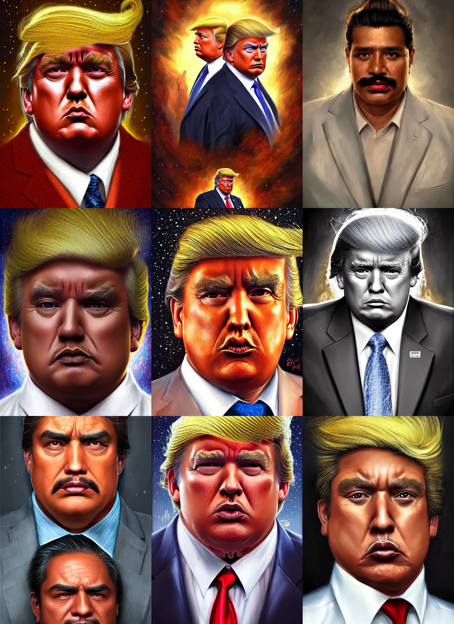 Prompt: portrait of a mexican latino man that looks exactly like donald trump, cosmic horror painting, elegant intricate digital painting artstation concept art by mark brooks and brad kunkle detailed