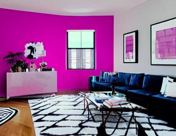 Image similar to apartment designed by nate berkus, vaporwave colors