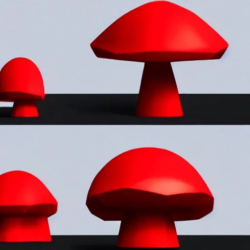 Image similar to Matte 3d low poly icon of a red mushroom, lat lighting, isometric perspective on pure white background, soft shadows, 3d render,