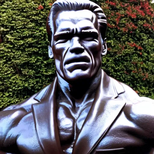 Image similar to a photo of a statue of arnold schwarzenegger made out of schwarzwalder kirschtorte