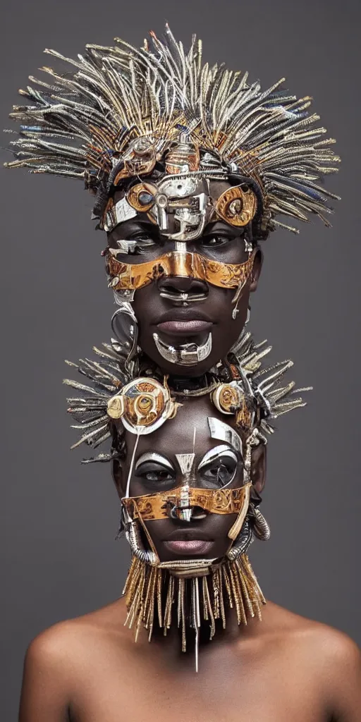 Image similar to a beautiful cyborg made of african ceremonial maske