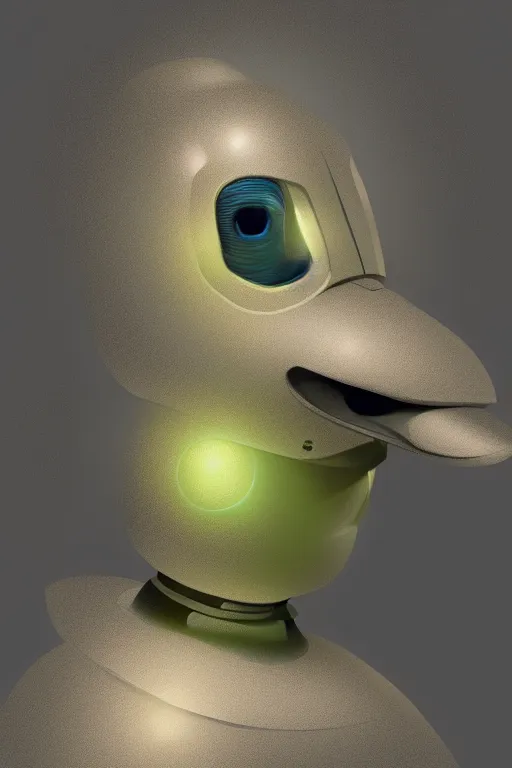 Image similar to robot duck concept portrait, detailed, sharp focus, pastel, intricate, realistic, smooth, volumetric lighting, digital painting, by miyazaki